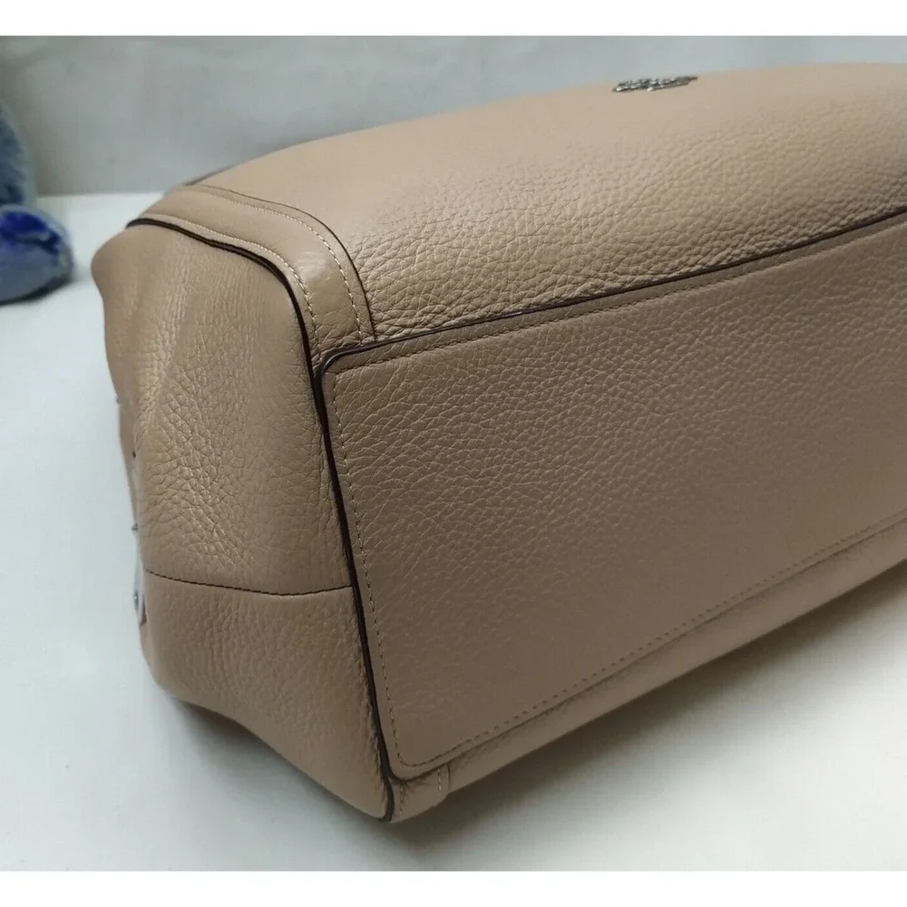 Coach Kristy Taupe Beige Pebble Leather Triple Compartment Shoulder Bag